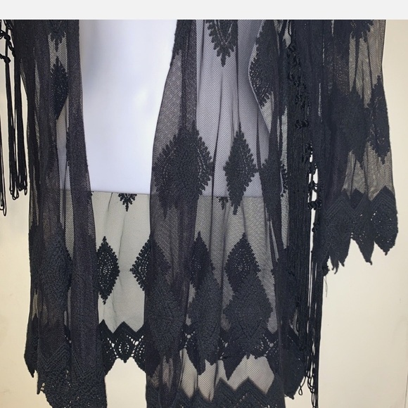 Vivid Importers of NY Black Sheer Cardigan Lacy Cover Black Top - Picture 3 of 8